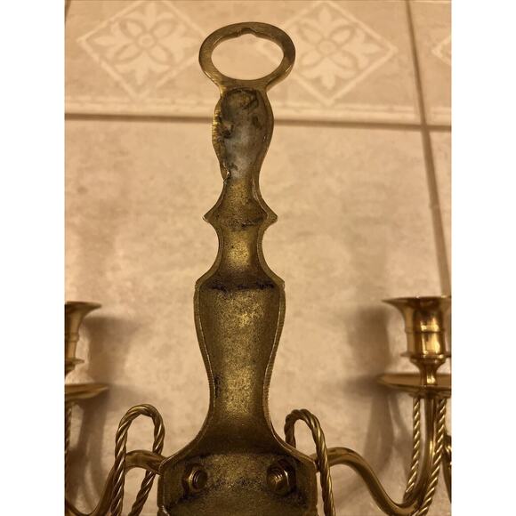 VINTAGE PAIR OF SOLID BRASS GEORGIAN STYLE SCONCES 13in. Made In India - Picture 13 of 16